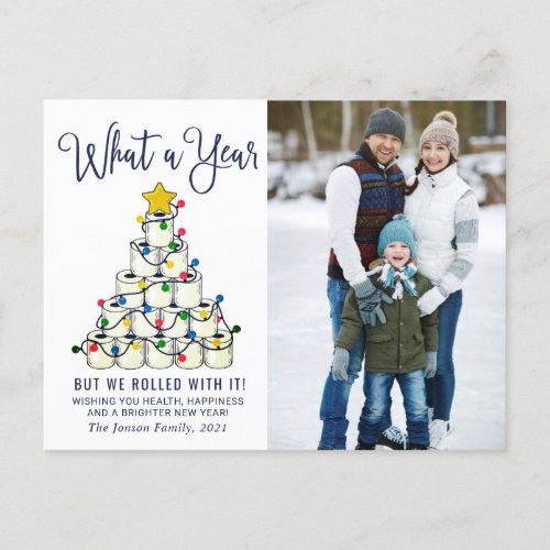 Simple What a Year Christmas Greeting PHOTO Holiday Postcard