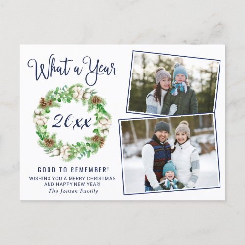 Simple What a Year Christmas Holiday Greeting Postcard