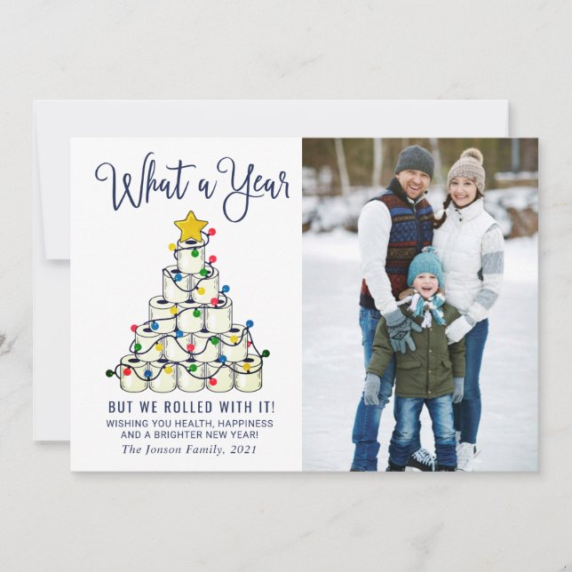 Simple What a Year Christmas Photo Greeting Holiday Card (Front)