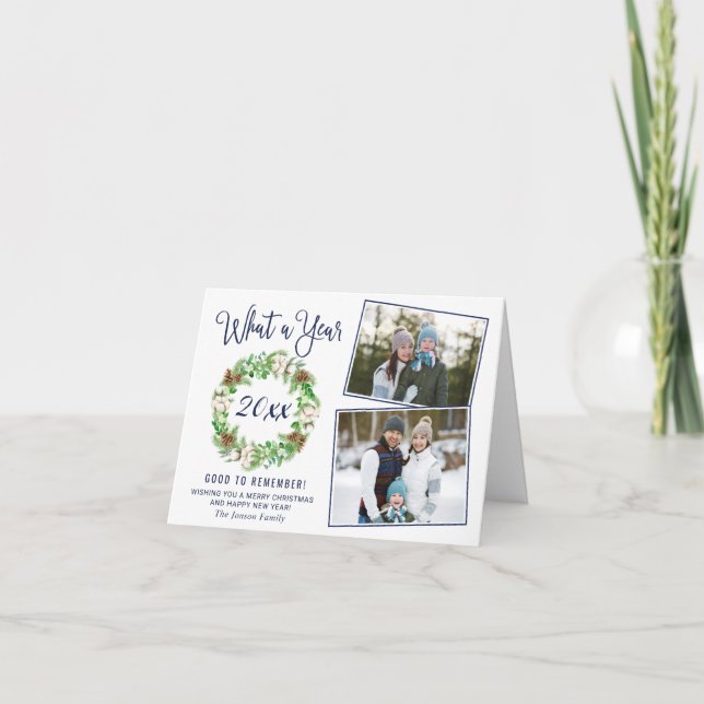 Simple What a year Merry Christmas 3 PHOTO Holiday Card (Front)