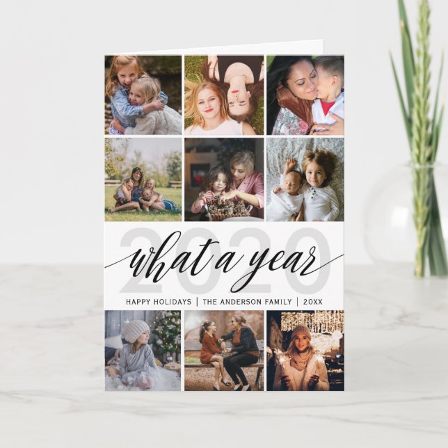 Simple What A Year Photo Collage Holiday Card (Front)