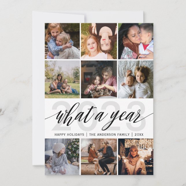 Simple What A Year Photo Collage Holiday Card (Front)