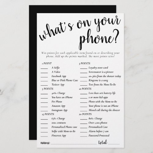 Simple Whats on Your Phone  Black White Game Card
