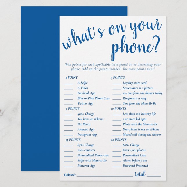 Simple Whats on Your Phone | Blue Game Card (Front/Back)