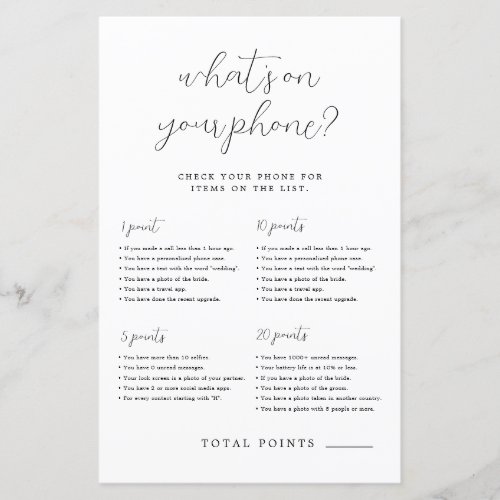 Simple Whats On Your Phone Bridal Shower Game
