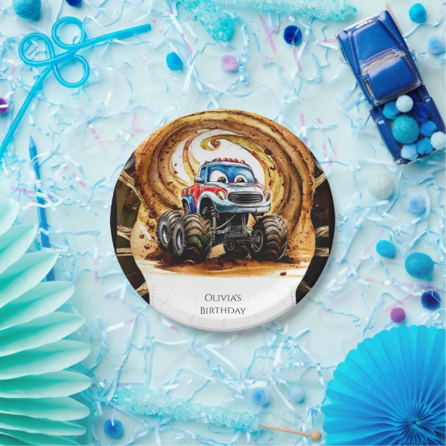 Simple Wheels Monster Truck Birthday Paper Plates (Party)