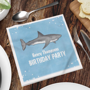 Simple Whimsical Birthday Sharks Blue Ocean Napkins