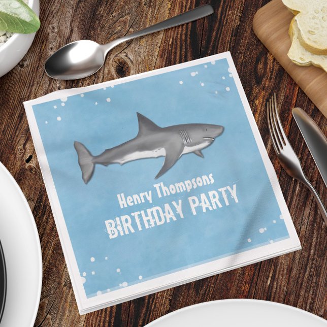 Simple Whimsical Birthday Sharks Blue Ocean  Napkins (Creator Uploaded)