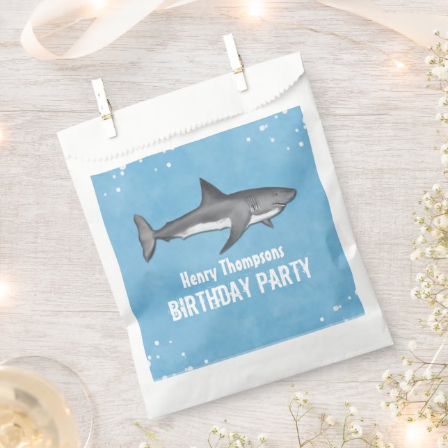 Simple Whimsical Birthday Sharks Blue Ocean Treat  Favor Bag (Clipped)