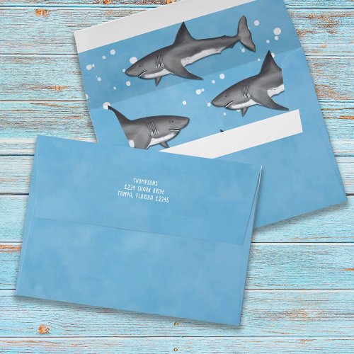 Simple Whimsical Blue Wildlife Ocean Sharks Envelope