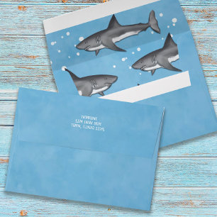 Simple Whimsical Blue Wildlife Ocean Sharks Envelope