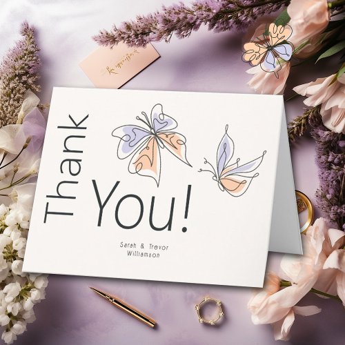 Simple Whimsical Butterfly Coral and Violet Thank You Card