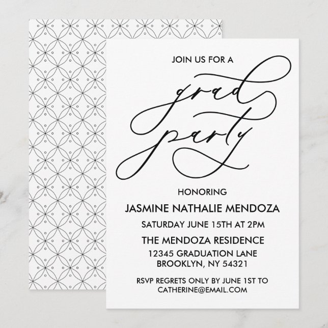 SIMPLE WHIMSICAL CALLIGRAPHY GRADUATION INVITATION (Front/Back)