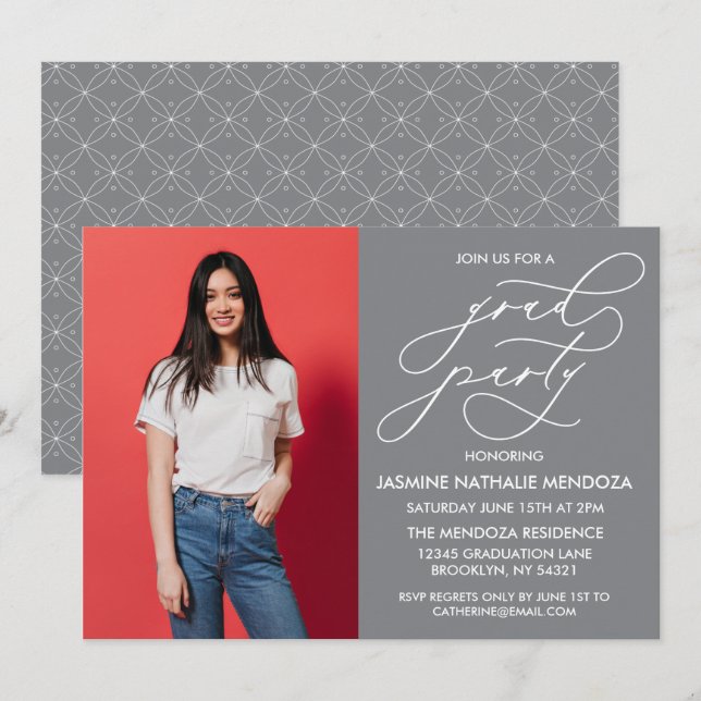 SIMPLE WHIMSICAL CALLIGRAPHY GRADUATION INVITATION (Front/Back)