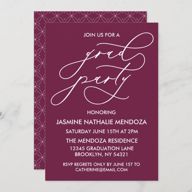 SIMPLE WHIMSICAL CALLIGRAPHY GRADUATION INVITATION (Front/Back)