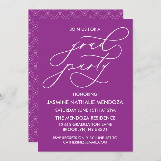 SIMPLE WHIMSICAL CALLIGRAPHY GRADUATION INVITATION (Front/Back)
