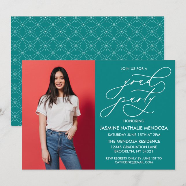 SIMPLE WHIMSICAL CALLIGRAPHY GRADUATION INVITATION (Front/Back)