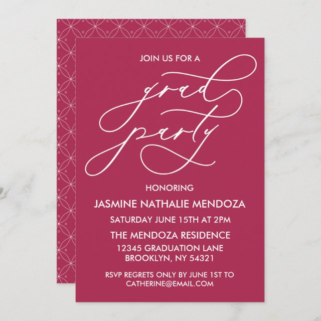 SIMPLE WHIMSICAL CALLIGRAPHY GRADUATION INVITATION (Front/Back)