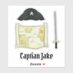 Simple Whimsical Cute Pirate Hat Treasure Map Sticker