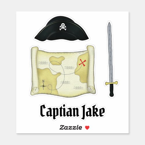 Simple Whimsical Cute Pirate Hat Treasure Map  Sticker