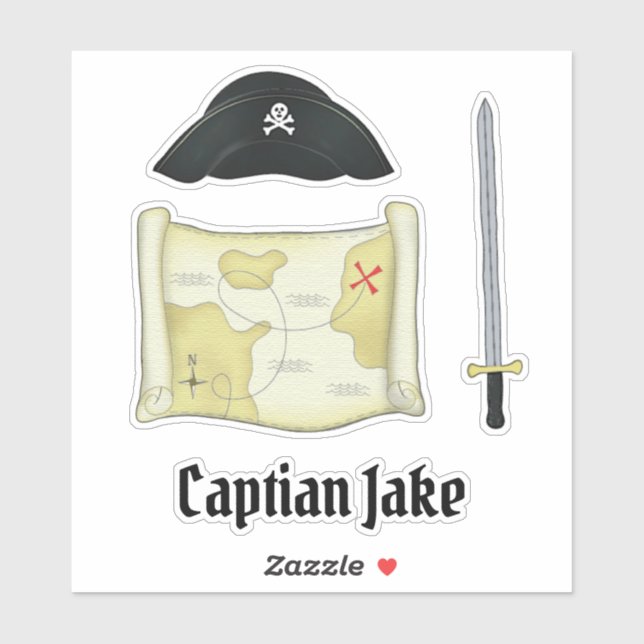 Simple Whimsical Cute Pirate Hat Treasure Map  Sticker (Sheet)