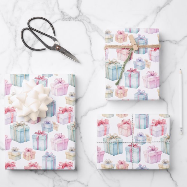 Simple Whimsical Cute Watercolor Pastel gifts Wrapping Paper Sheets (Front)