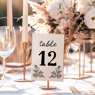 Simple Whimsical Floral Wedding Table Number Card