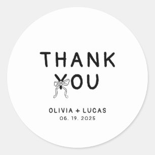 Simple Whimsical Hand Drawn Thank You Wedding Classic Round Sticker