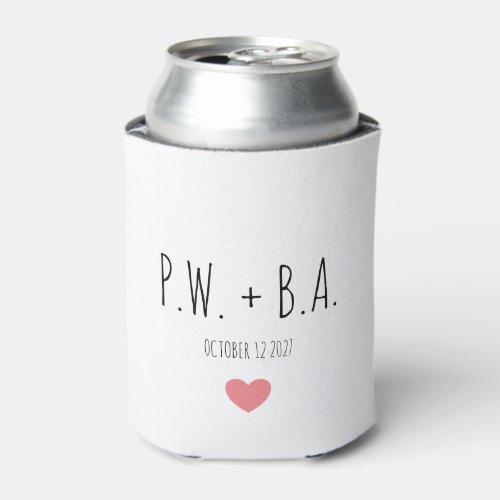 Simple Whimsical Monogrammed Heart Wedding Can Cooler