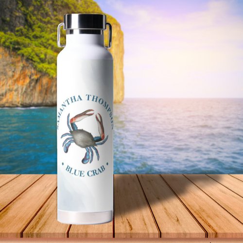 Simple Whimsical Nautical Ocean Blue Crab  Water Bottle