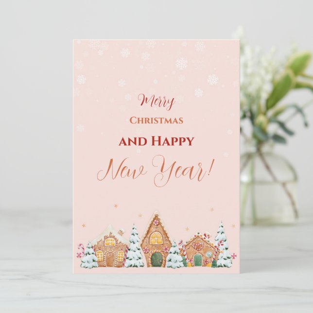 Simple Whimsical Pastel Pink Flat Holiday Card (Standing Front)