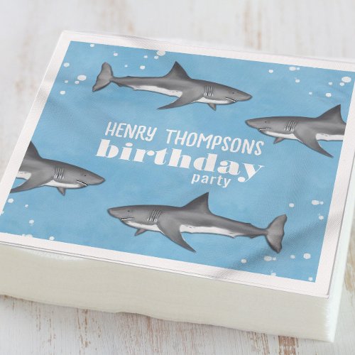 Simple Whimsical Pool Party Sharks Blue Ocean  Nap Napkins