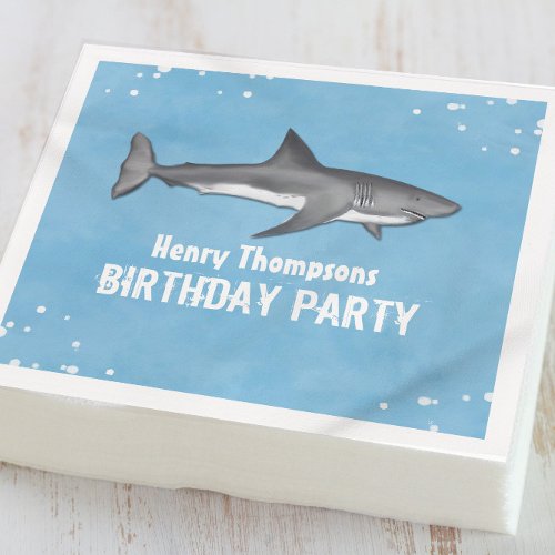 Simple Whimsical Pool Party Sharks Blue Ocean Napkins