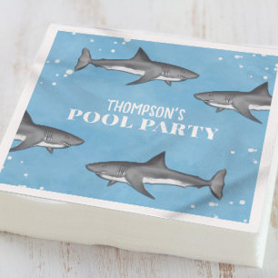 Simple Whimsical Pool Party Sharks Blue Ocean Napkins