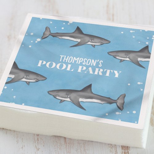 Simple Whimsical Pool Party Sharks Blue Ocean  Napkins