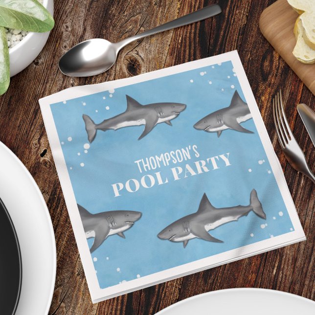 Simple Whimsical Pool Party Sharks Blue Ocean Napkins (Creator Uploaded)