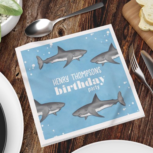 Simple Whimsical Pool Party Sharks Blue Ocean Napkins