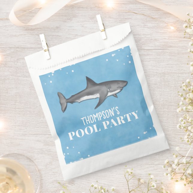 Simple Whimsical Pool Party Sharks Blue Treat  Favor Bag (Clipped)
