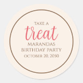 Simple Whimsical Script Fun Cute Party Treat  Classic Round Sticker (Front)