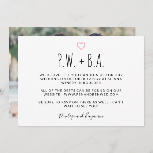 Simple Whimsical Typography Heart Photo Wedding Invitation