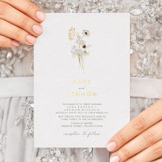 Simple Whimsical Wildflower | Gold Foil Invitation
