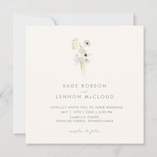 Simple Whimsical Wildflower Ivory Square Invitation