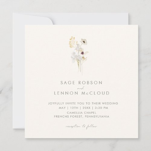 Simple Whimsical Wildflower  Ivory Square Invitation