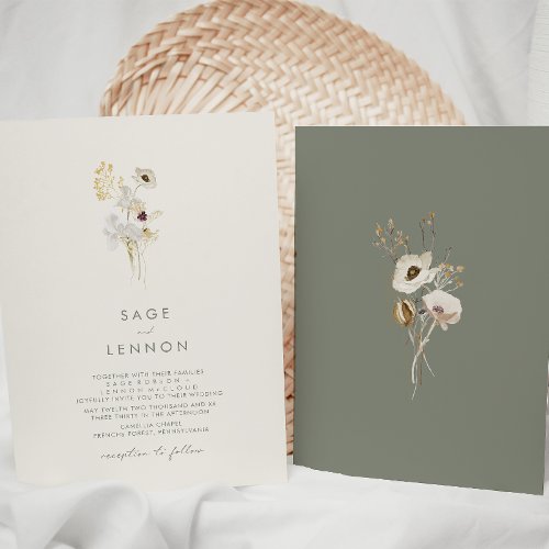 Simple Whimsical Wildflower  Ivory Wedding Invitation