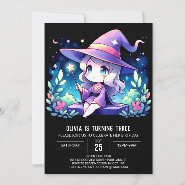 Simple Whimsical Wizard Birthday Invitation (Front)