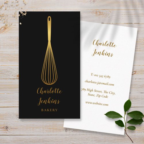 Simple Whisk Bakery Patisserie Black Gold Business Card