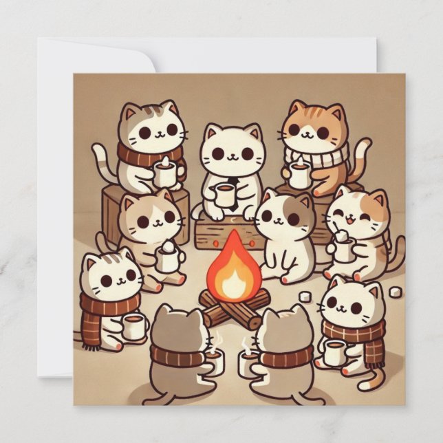Simple Whiskers Campfire Greetings Card (Front)