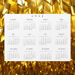 Simple White 2024 Yearly Full Year Calendar Magnet<br><div class="desc">Custom,  beautiful elegant script typography,  simple plain black and white,  2024 full year,  home room office decor,  cool,  thin,  postcard size,  yearly calendar magnet,  for any magnetic surface at home or office. Makes a great custom gift for friends,  family,  peers,  co-workers,  for holidays,  christmas,  new years.</div>