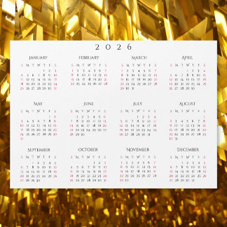 Simple White 2026 Yearly Full Year Calendar Magnet