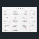 Simple White 2026 Yearly Full Year Calendar Magnet<br><div class="desc">Custom,  beautiful elegant script typography,  simple plain black and white,  2026 full year,  home room office decor,  cool,  thin,  postcard size,  yearly calendar magnet,  for any magnetic surface at home or office. Makes a great custom gift for friends,  family,  peers,  co-workers,  for holidays,  christmas,  new years.</div>
